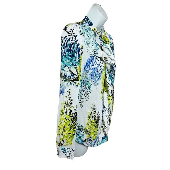 Worthington Floral Long-Sleeve Blouse Sz Small Button Front Ruffle Career Office - Picture 2 of 5